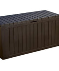 71 Gallon Outdoor Resin Storage Box For Patio Cushions And Throw Pillows, Garden Tools, Pool Floats, All Weather Brown Chest