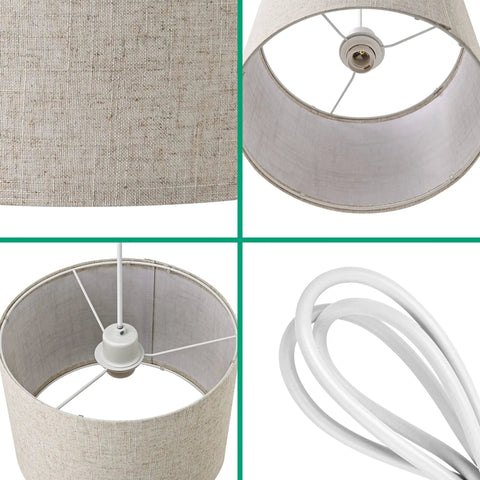 Beige Linen Drum Pendant Light With 48 Inch Adjustable Cord For Kitchen Bedroom Living Room And Kids Room E26 Base Modern Hardware Design UL Safe Cord Easy Height Adjustment