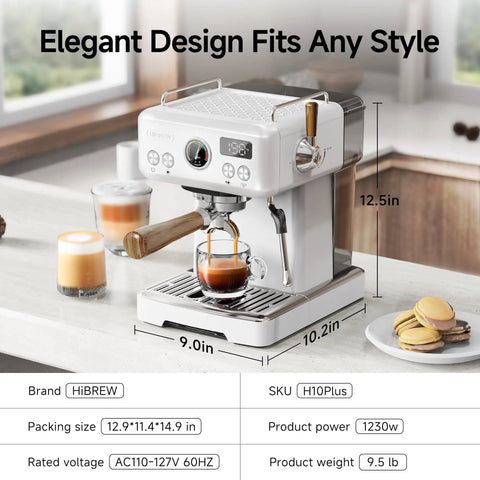 Programmable Espresso Machine With 58mm Stainless Steel Portafilter Adjustable Temperature And Cup Size Smart Display And Pressure Gauge Up To 20 Bar For Barista Grade Shots At Home in white kitchen setting