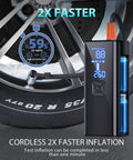 Portable Tire Inflator Air Compressor With 2X Faster 150 PSI Inflation Cordless Pump Led Light Digital Pressure Gauge