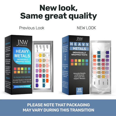 Heavy Metals Drinking Water Test Kit With Strips And eBook, Easy To Use Home Water Quality Check For Iron, Copper, Mercury, And Lead, 20 Quick Test Strips For Peace Of Mind And Safe Drinking Water - new and previous packaging.
