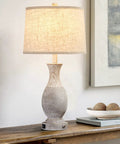 28 Inch Farmhouse Table Lamps Set Of 2 With USB Ports And 3 Way Dimmable Nightstand Lighting, Oatmeal Linen Lampshade, Rustic Resin Base