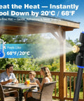 Beat The Heat Outdoor Misting System For Patio Cooling With Eight Brass Nozzles And Three Quarter Inch Adapter spraying mist on patio