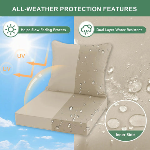 Outdoor Chair Cushions Set Of 4 Cozy Waterproof Backrest And Deep Seat Cushions Cream with water-resistant features