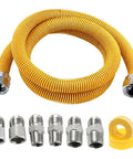 48 Inch Flexible Gas Connector Kit Five Eighths Inch Outer Diameter Yellow Coated Stainless Steel Hose One Half Inch ID
