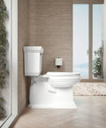 No Sweat Quiet Close Elongated Toilet Seat In Crisp White With Grip Tight Bumpers And Slam Prevention Hinges For Smooth Effortless Installation Built Heavy Duty For Daily Use shown in a modern bathroom setting.