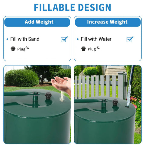 Image showing fillable design of Tough-As-Nails Rust-Resistant Steel Lawn Roller For Yards And Gardens, 46L capacity, with sand and water options.