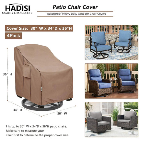 Weatherproof Patio Chair Covers 4 Pack Built Tough Heavy Duty For Outdoor Furniture Fit For Adirondack Swivel Rocker And Deep Seat Lounge Chairs 30W X 34D X 36H Brown shown on outdoor chairs