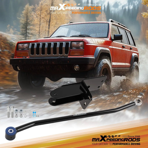 Adjustable Front Track Bar For Jeep Cherokee XJ 1984 to 2001 Lift Kit Center Axle After Suspension 4 To 6.5 Inch Length 790 To 830 mm Eyelet To Eyelet Easy Install Built Tough For Rough Trails, black steel bar and bracket