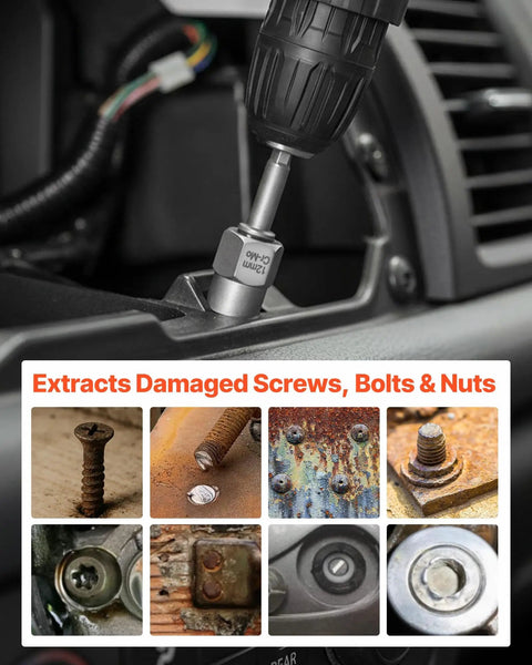 49 Piece All In One Bolt And Screw Extractor Kit With Drill Bits Easy Out Set in action removing damaged screws and bolts
