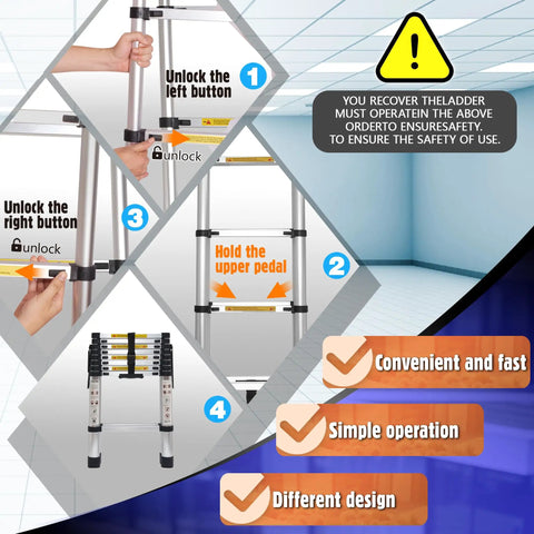 8.53 Ft A Frame Aluminum Telescoping Ladder With 9 Plus 9 Steps Silver Built Tough Like A Workhorse For Home Projects Holds Up To 330 Lb Lightweight And Sturdy For Garage Roof And Loft Tasks. instruction graphic