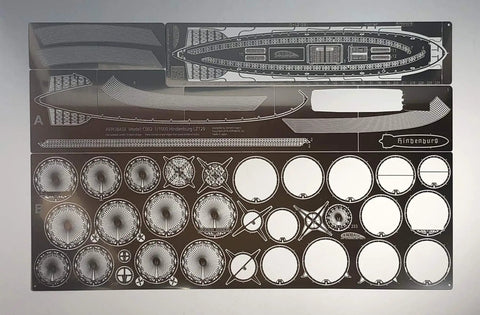 Hindenburg LZ129 1 to 1000 Scale Photo Etched Stainless Steel Model Kit With Snap Fit Build And Light Glue detailing parts sheet
