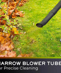 UltraStorm Cordless Leaf Blower with Dual 20V Batteries, 2 Speed Variable, used on grass for precise cleaning.