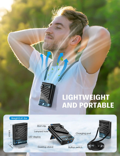 AI Portable Waist Clip Fan With 10000mAh Battery,LED Indicator,5 Speed High RPM Cooling,33ft/s Airflow,10000 RPM Turbine,Black