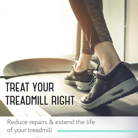 Runner on treadmill emphasizing 100 Percent Silicone Treadmill Lubricant For Quiet Belt Performance Easy Apply Lube For Home And Commercial Treadmills
