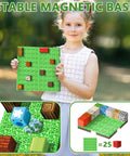 Girl holding Magnetic Baseplate Set For Kids 4x4 Magnetic Building Blocks Grassland Theme STEM Toys with illustrated uses.
