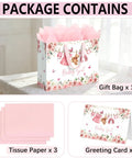 13 Inch Pink Floral Baby Gift Bag With Sturdy Handles Includes Matching Card And Three Sheets Of Tissue Paper