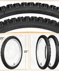 Folding 20x2.125 Mountain Bike Tires Pack With Levers and Schrader Valve Puncture Resistant Replacement Tires For BMX MTB Off Road Riding 57 406 Size Two Pack shown inflated and detailed with tread pattern