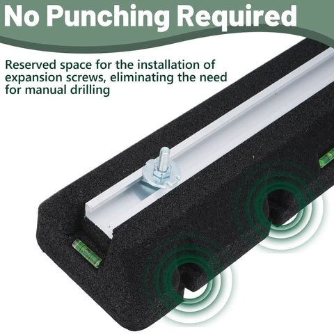 Rock Solid Rubber Mini Split Base Pad Set Of 2 For AC Condenser Leveling Feet showing reserved screw space and leveling bubble.