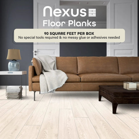 DIY Peel And Stick Vinyl Floor Planks White Oak Wood Look 6 Inch Wide 36 Inch Long Self Adhesive in living room setting