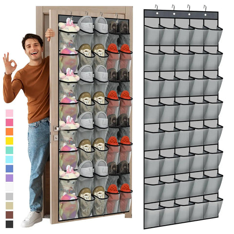 Smart Heavy Duty Over The Door Shoe Organizer Featuring Forty Roomy Mesh Pockets To Keep Sneakers Fresh While Clearing Closet And Entryway Clutter In Gray