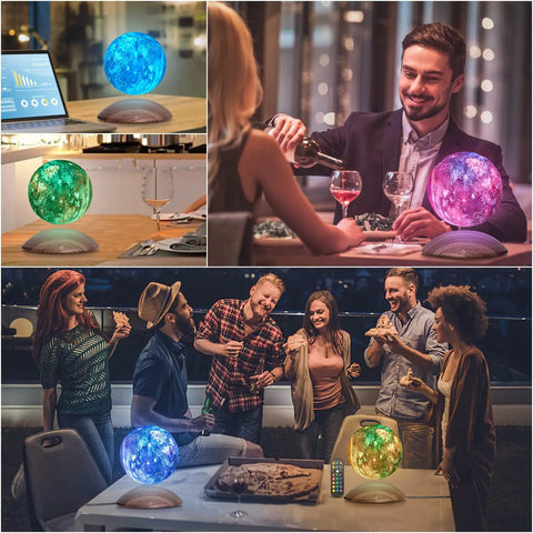 Levitating Galaxy Moon Lamp With Remote And Magnetic Base, Dope 3D Floating And Spinning Moon Light, 18 Color Options at dinner party