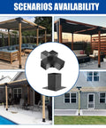 Heavy Duty Pergola Brackets For 4x4 Lumber, Black Powder Coated Steel 4 Way Kit shown installed in various outdoor settings