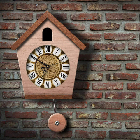 Wooden clock with Roman numerals and pendulum, illustrating DIY Quartz Clock Movement Kit Replacement Mechanism With 0.9 Inch Pendulum Rod