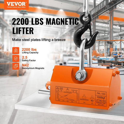 Heavy Duty Permanent Magnetic Lifter For Steel Plates 2200 Lbs Capacity Hoist Magnet Quick Release Handle Built Like A Tank For Reliable Shop Or Job Site Lifts