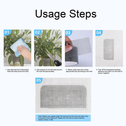 Steps to use Transparent Window Screen Repair Tape Self Adhesive Patch Quick Fix for Cracks and Holes on mesh