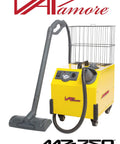 Badass Heavy Duty Steam Cleaner With Solid Stainless Boiler And One Gallon Tank For Zero Fuss Chemical Free Tile And Wood Buffing Comes With Twenty Four Pro Tools And Smart Dry Steam Valve, yellow unit with gray hose and tools.