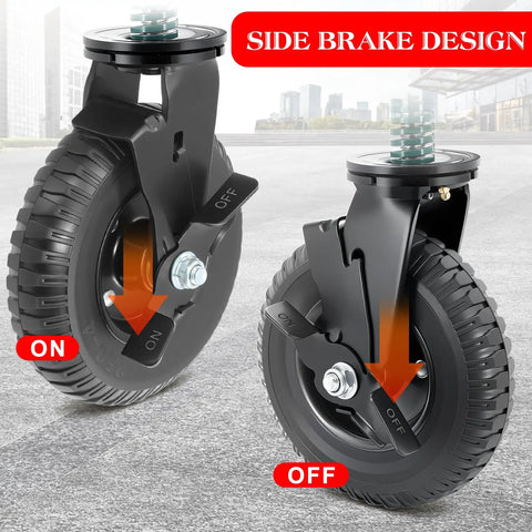 Beefy 8 Inch Gate Wheels With Brake 2 Pack For Metal And Wooden Gates 600 Pound Capacity 360 Degree Rotation Spring Loaded Caster