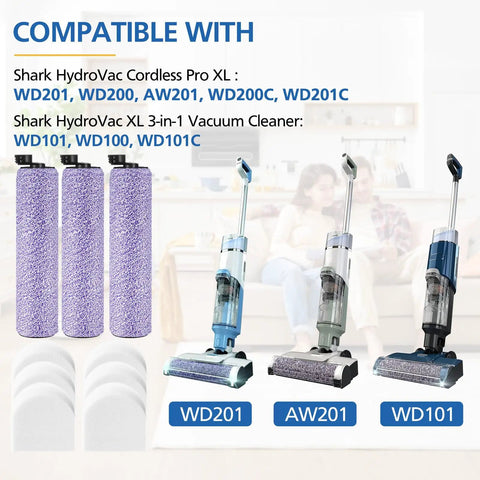 Replacement Brushroll And Foam Filter Bundle For HydroVac WD101 WD100 WD101C WD201 WD200 WD200C XL Pro 3 In 1 Vacuum Cleaner