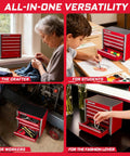 Beefed Up Heavy Duty 5 Drawer Rolling Tool Box In Red With Lockable Drawers Micro Roll Cab And Top Chest Stackable Steel Tool Cabinet