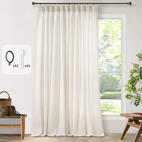 Pinch Pleated Extra Wide Linen Curtains For Patio Sliding Glass Door 84 Inches Long Cream Ivory 72 Inch Wide Drapes With Hooks And Rings