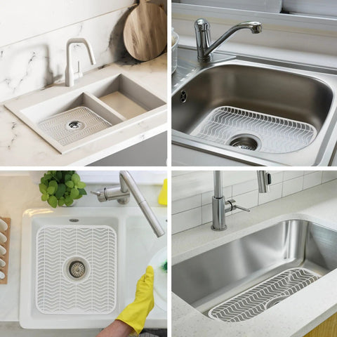 Two Pack Kitchen Sink Protectors 12 By 11 Inch Plastic Grid Mats White Dish Rack Shield That Prevents Stains Scratches And Damage Dishwasher Safe Durable Sink Protector For Everyday Use in various kitchen sinks