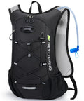 Ultra Lightweight Hydration Backpack for Runners and Cyclists with 2L water bladder, black with hose, front view