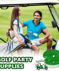 Dope 90 Piece Golf Party Paper Plates And Disposable Napkin Set Featuring Fresh Green Golf Course Layouts With Cool Sports Ball Print Tableware Keeping Your Event Fully Squared Away with golfers in a cart.