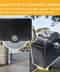 Two Pack 4 Inch V Groove Gate Wheel With Bracket Built For Extreme Load Capacity Up To 6600 Lbs shown near gate in outdoor setting