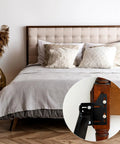 Four Pack Heavy Duty Bed Frame Brackets Adapter Kit For Headboard And Footboard Universal Adjustable Width shown in bedroom