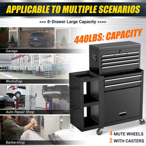 Tough As Nails 8 Drawer Rolling Tool Chest With Lockable Cabinets And Detachable Utility Cart showing large capacity design for garage and workshop use.