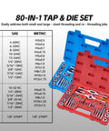 Heavy Duty 80 Piece Tap And Die Set With SAE And Metric Threads In 52100 Bearing Steel CNC Machined with open case and content