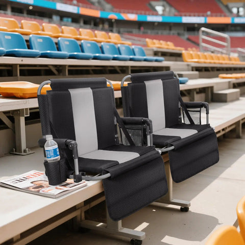 Two Pack Folding Stadium Seats With Cushions, Bleacher Chairs With Cup Holder And Mesh Bag on bleachers