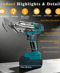 Cordless Brushless Sheet Metal Shear With 360 Degree Pivoting Head, 14 Gauge Cutting Capacity For Stainless Steel Iron Leather And Carpet, Bare Tool, Compatible With 18V Max Batteries, shown with steel alloy cutter head and LED light features.