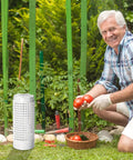 Two Gallon Inground Garden Compost Bin With Lid For Small Yards And Raised Beds, Durable PVC Outdoor Waste Reducer in use