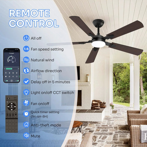 52 Inch Modern Ceiling Fan With Lights And Remote Control, Quiet DC Reversible Motor, Noiseless Performance, 3CCT LED Lighting