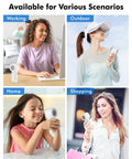 Portable Handheld Turbo Fan With USB Rechargeable Battery used by people indoors and outdoors, showing versatility.