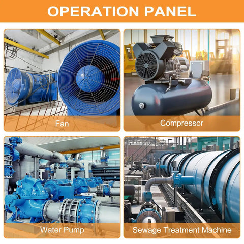 Operation panel showing fan, compressor, water pump, and sewage treatment machine setup