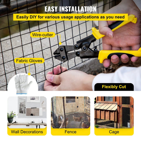 Person using wire cutter on Rugged Vinyl Coated Galvanized Hardware Cloth Kit 36x50 with 1x1 Mesh 16 Gauge Welded Wire