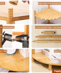 Expandable Bamboo Corner Shelf Stand 2 To 5 Tier Bookshelf with tool-free assembly features, natural finish, close-up views